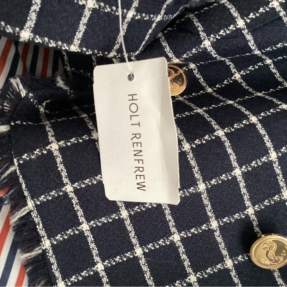 NWT Thom Browne Women’s Frayed Double-Breasted Wool Blazer, Size 40 - Picture 15 of 16